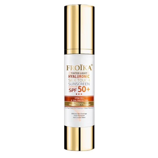 Froika Hyaluronic Silk Touch Suncare Tinted Cream Light SPF50+ Αδιάβροχη Αντηλιακή Κρέμα Προσώπου με Χρώμα, 50ml