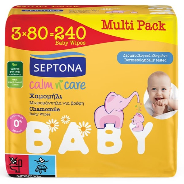 Septona Calm n Care Μωρομάντηλα για Βρέφη με Χαμομήλι Multipack, 3x80τεμ, 1σετ