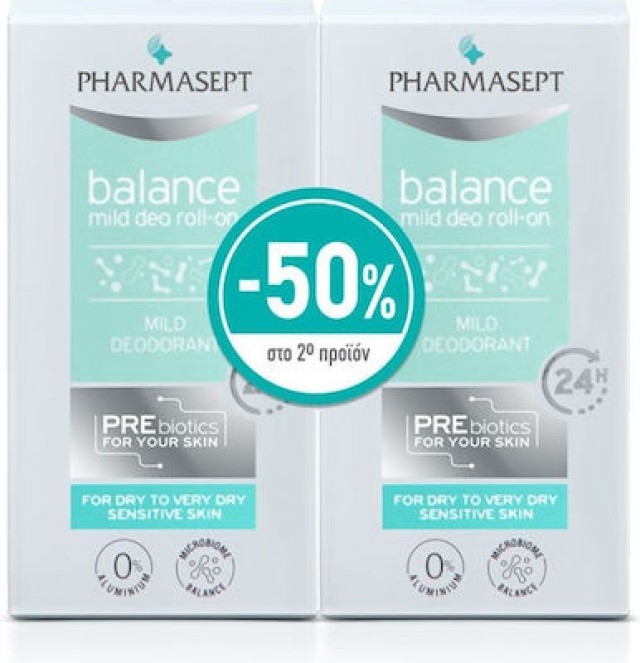Pharmasept Promo Balance Mild Deo Roll-On 24h για Ξηρές Επιδερμίδες 50ml+50ml -50% Στο 2ο Προιόν