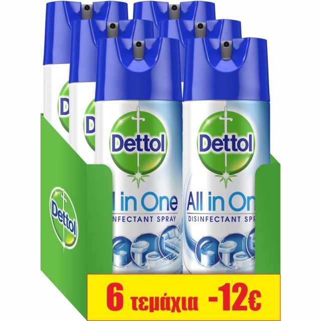Dettol Promo All In One Spray Crisp Linen Απολυμαντικό Σπρέι Για Σκληρές & Μαλακές Επιφάνειες 6x400ml