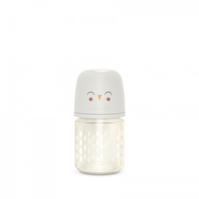 Suavinex Γυάλινο Μπιμπερό Bonhomia Owl White Θηλή Σιλικόνης Λευκό 0m+ 120ml 1τμχ