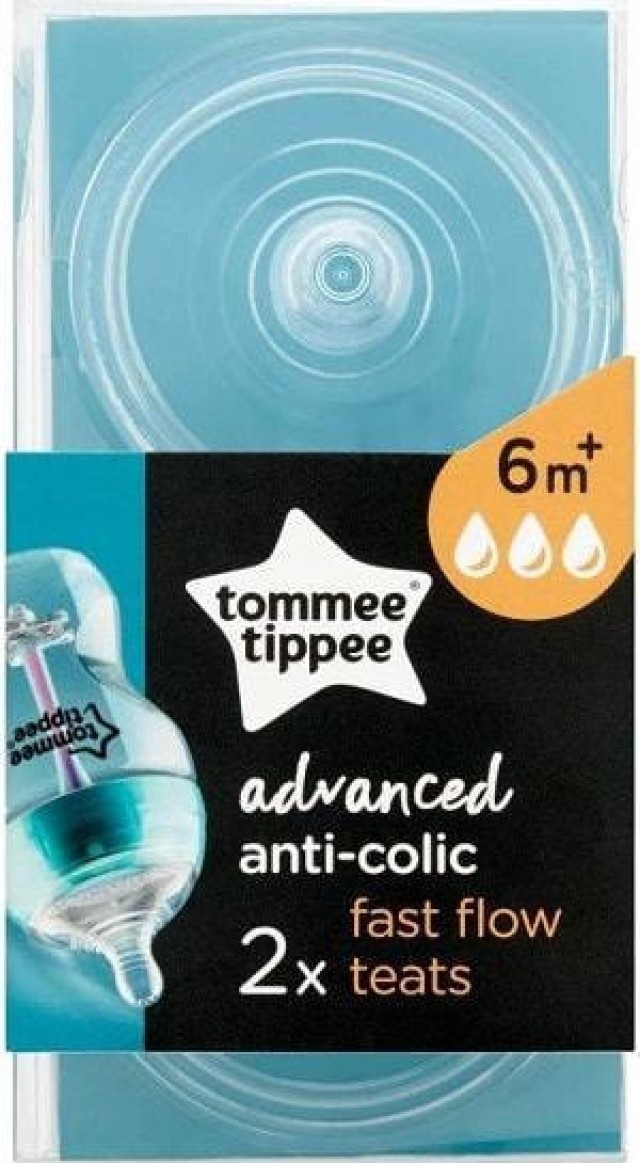 Tomee Tippee Advanced Anti Colic Θηλή Σιλικόνης Γρήγορης Ροής 6m+ 2τμχ