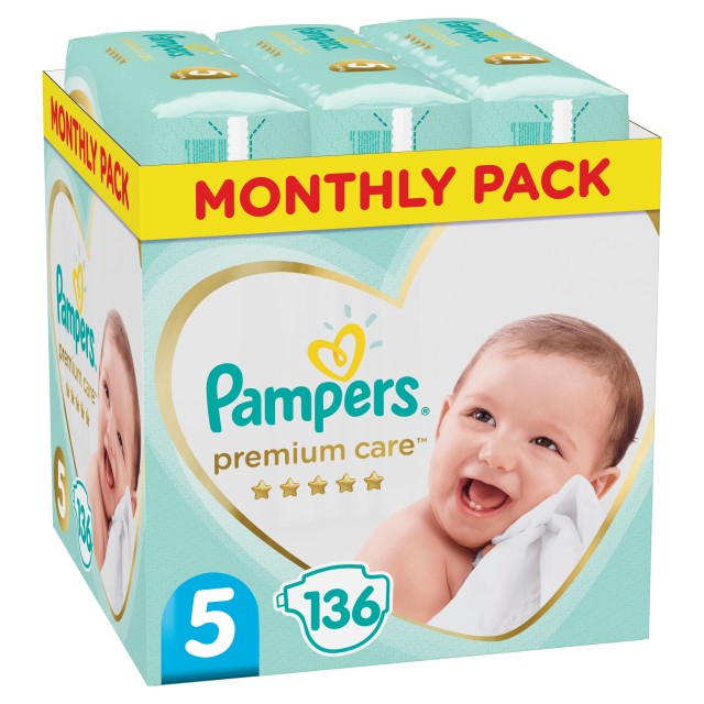PAMPERS PREMIUM CARE No5 (11-18kg) MONTHLY PACK 136τμχ
