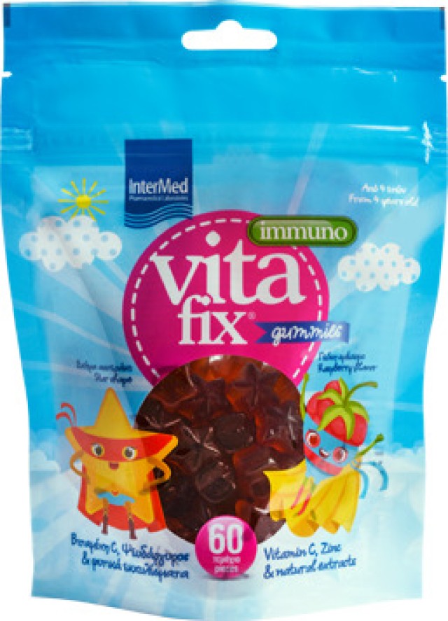 Intermed Vitafix Immuno Gummies Pouch Raspberry Με Γεύση Σμέουρο Από 4 ετών 60 μασώμενες ταμπλέτες