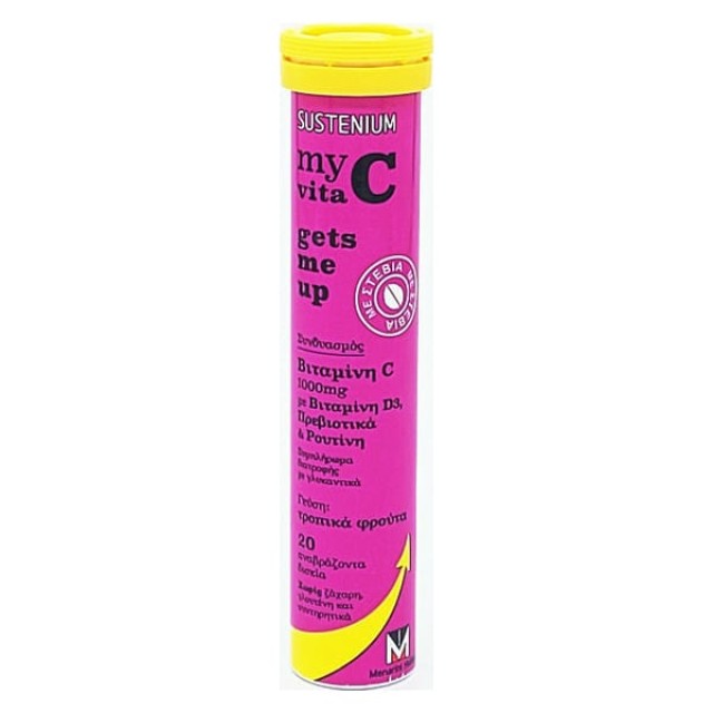 Sustenium My Vita C Βιταμίνη C 1000mg με Βιταμίνη D3, Πρεβιοτικά, Ρουτίνη & Γεύση Τροπικά Φρούτα, 20eff. tabs