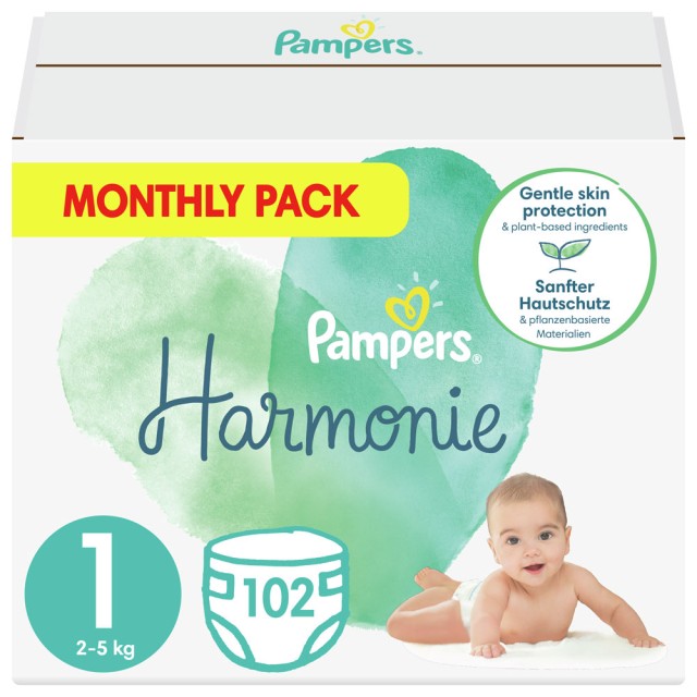Pampers Harmonie No1 (2-5kg) Monthly Pack 102τμχ