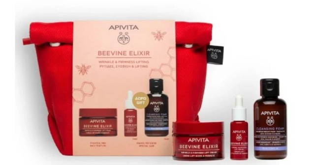 Apivita Promo Beevine Elixir με Beevine Elixir Κρέμα Προσώπου Πλούσιας Υφής για Σύσφιξη & κατά των Ρυτίδων, 50ml & Δώρο Beevine Elixir Serum Ορός Προσώπου για Σύσφιξη & κατά των Ρυτίδων, 10ml, Αφρό Καθαρισμού, 75ml & Nεσεσέρ, 1τεμ, 1σετ