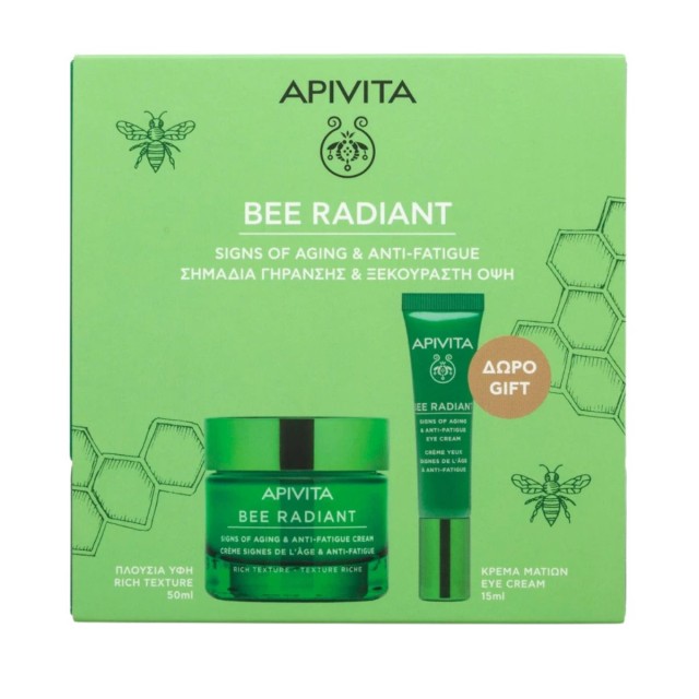 Apivita Promo Bee Radiant  Κρέμα Πλούσιας Υφής 50ml & Δώρο Κρέμα Ματιών 15ml 2τμχ
