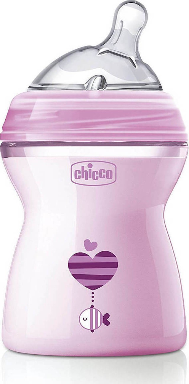Chicco Πλαστικό Μπιμπερό Natural Feeling με Θηλή Σιλικόνης Ροζ 0m+ 250ml