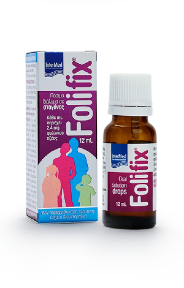 Intermed Folifix Συμπλήρωμα Διατροφής Φυλλικού Οξέος σε σταγόνες, με γεύση βατόμουρο, 12ml