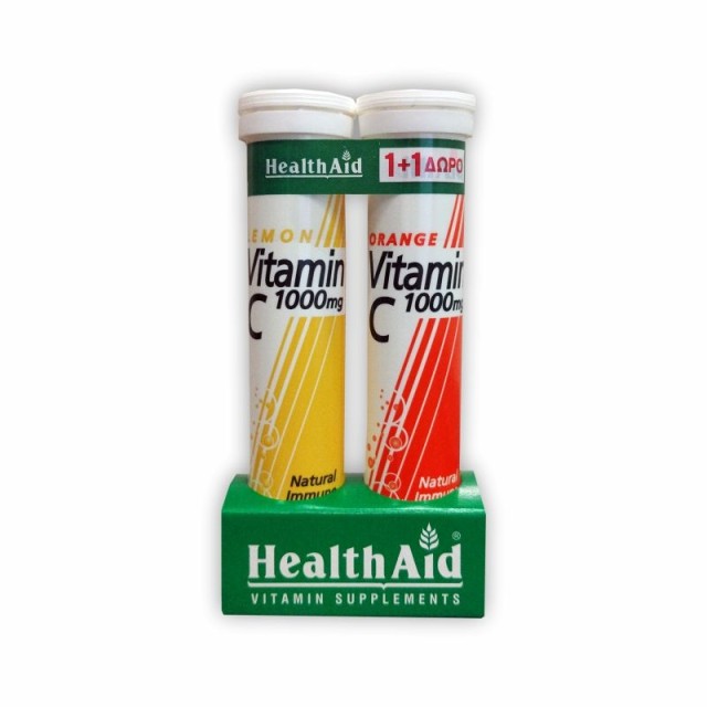 Health Aid Promo Vitamin C 1000mg Λεμόνι + Δώρο Vitamin C 1000mg Πορτοκάλι 20 Αναβράζοντα Δισκία [1+1]