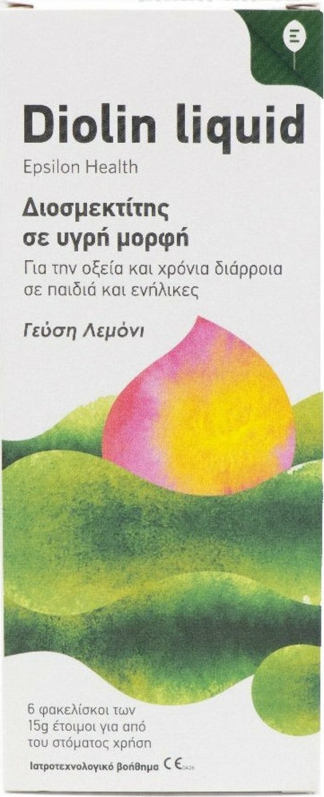 Epsilon Health Diolin Liquid Διοσμεκτίτης Σε Υγρή Μορφή Για Οξεία & Χρόνια Διάρροια Από 2+ ετών Γεύση Λεμόνι 6 φακελίσκοι x 15gr