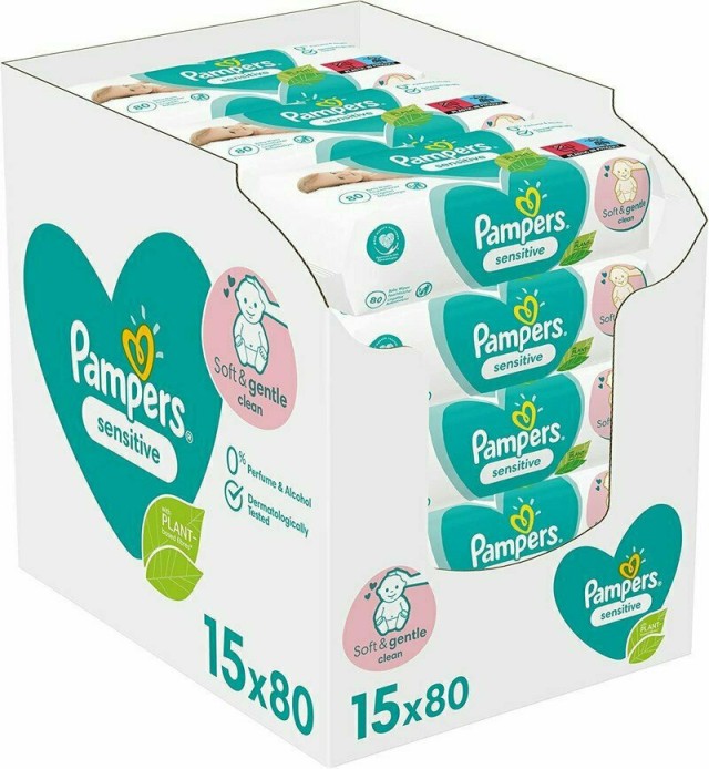 Pampers Wipes Sensitive XXL Monthly Box Μωρομάντηλα 15x80τμχ