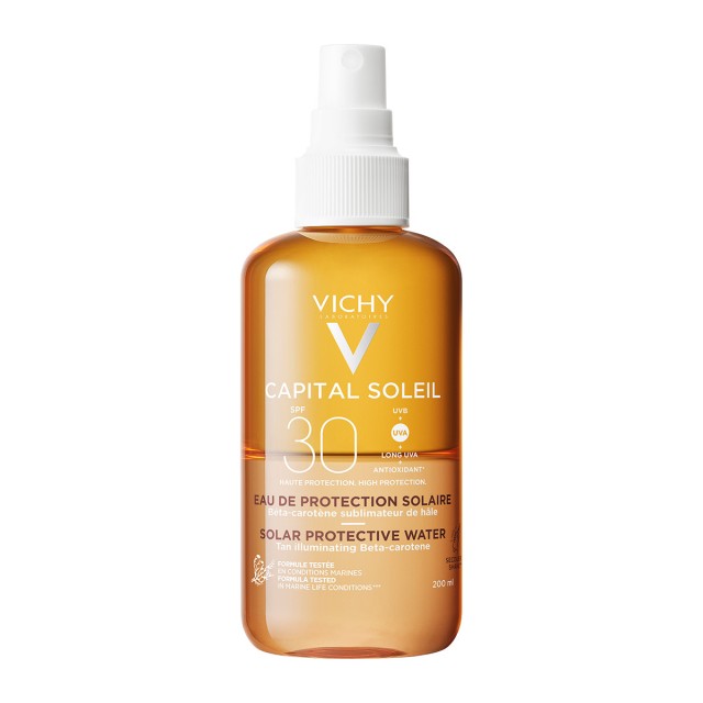 Vichy Capital Soleil Solar Protective Water Hydrating SPF30 Ενυδατικό Νερό Μεσαίας Προστασίας Από Τον Ήλιο Για Λαμπερό Μαύρισμα 200ml