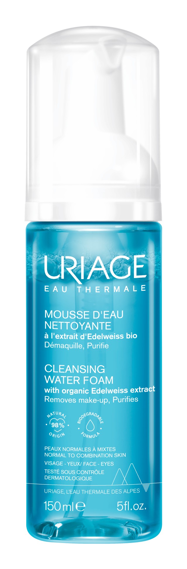 Uriage Cleansing Water Foam Αφρός Καθαρισμού & Ντεμακιγιάζ Προσώπου & Ματιών Για Κανονικές & Μικτές Επιδερμίδες 150ml