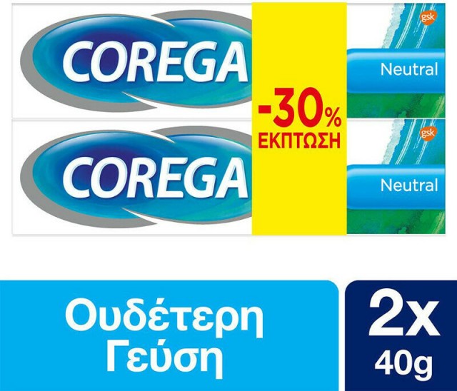 Corega Promo Neutral Στερεωτική Κρέμα για Τεχνητή Οδοντοστοιχία Ουδέτερη Γεύση 1 + 1 Δώρο 2 x 40gr