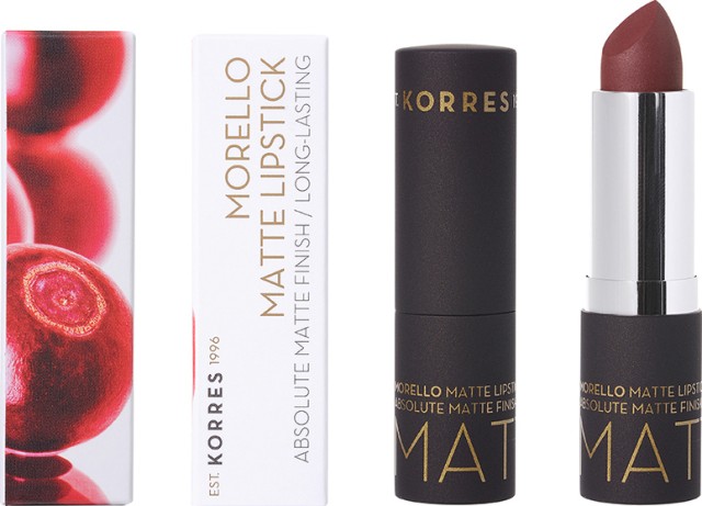 Korres Morello Matte Lipstick 55 Burgundy Leather Ματ Κραγιόν Με Κρεμώδη Υφή 3.5gr