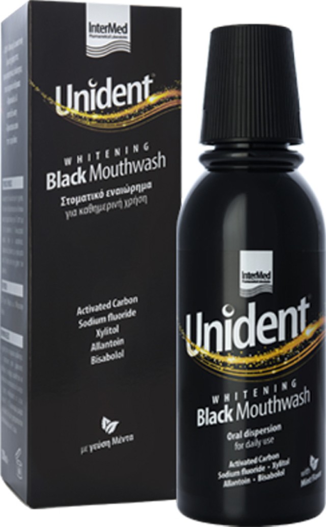 Intermed Unident Whitening Black Mouthwash Λευκαντικό Στοματικό Διάλυμα Με Ενεργό Άνθρακα 250ml