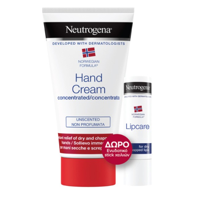 Neutrogena Promo Hand Cream Unscented Ενυδατική Κρέμα Χεριών Χωρίς Άρωμα 75ml & Δώρο Lip Care Stick για Φροντίδα των Χειλιών 4,8g
