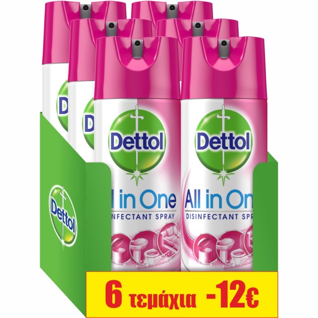 Dettol Promo Spray Orchard Blossom Απολυμαντικό Αντιβακτηριδιακό Σπρέι Για Σκληρές & Μαλακές Επιφάνειες 6x400ml