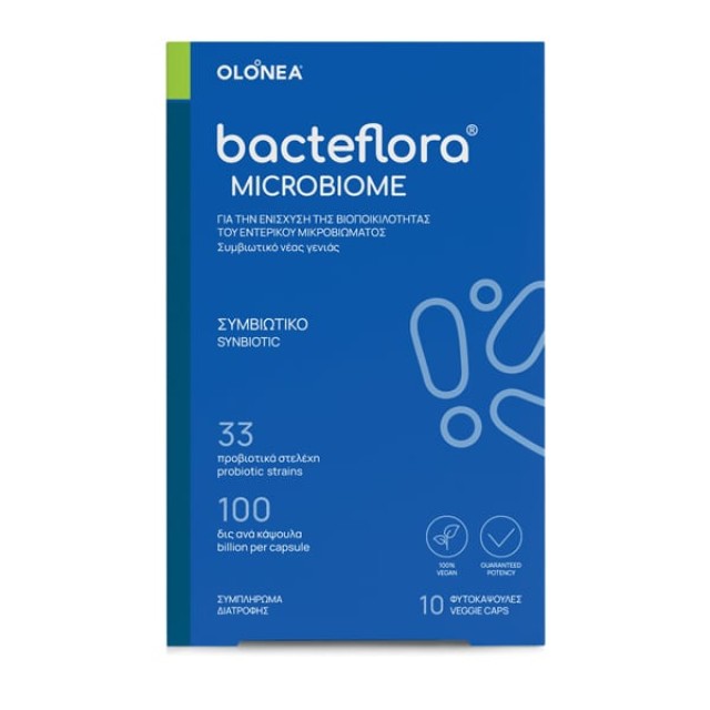 Olonea BacteFlora Microbiome Συμβιωτικό για την Εξισορρόπηση & Αποκατάσταση της Βιοποικιλότητας του Εντέρου, 10vcaps