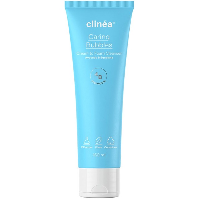 Clinea Caring Bubbles Cream to Foam Face Cleanser Κρεμώδης Αφρός Καθαρισμού Προσώπου Για Κανονικές / Μικτές Επιδερμίδες 150ml