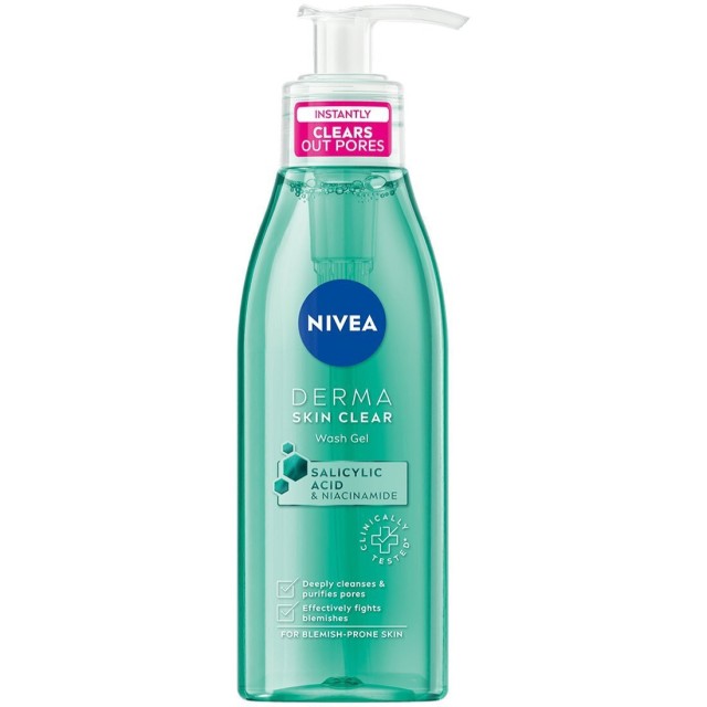 Nivea Derma Skin Clear Wash Gel Καθαρισμού Προσώπου Κατά Των Πόρων 150ml
