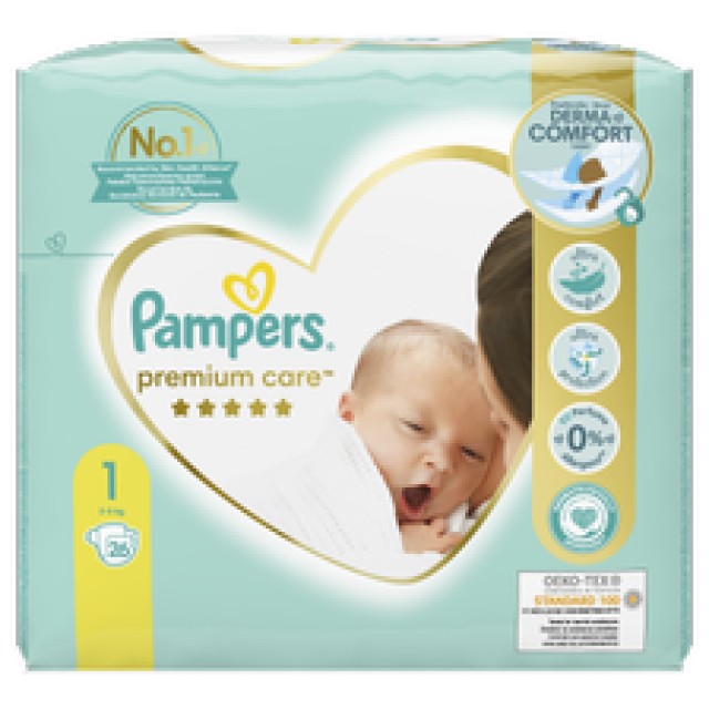 Pampers Premium Care No1 Newborn (2-5kg) 26τμχ