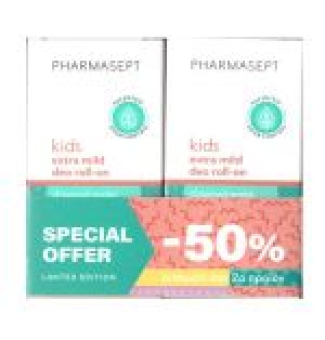 Pharmasept Kid Extra Mild Deo Roll-On 24h Αποσμητικό Για Παιδιά 2x50ml (-50% Στο 2ο Προϊόν)