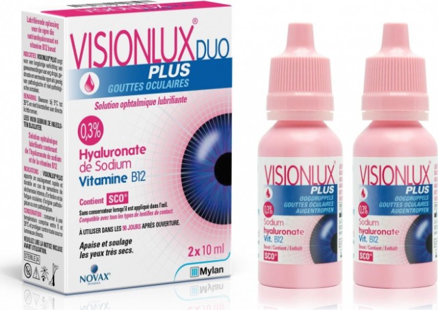 Novax Pharma Visionlux Duo Plus Οφθαλμικές Σταγόνες με Υαλουρονικό Οξύ για Ξηροφθαλμία 2x10ml