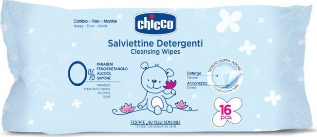 Chicco Cleansing Wipes Απαλά Μωρομάντηλα Καθαρισμού 16τμχ