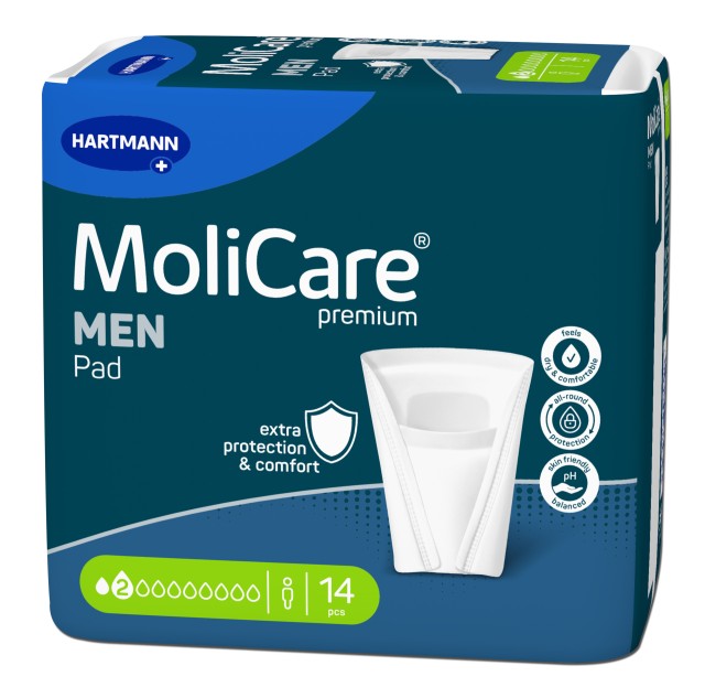 Hartmann MoliCare Premium Men Pad Επιθέματα Ανδρικής Ελαφράς Ακράτειας 2 Σταγόνων - 14 τεμάχια