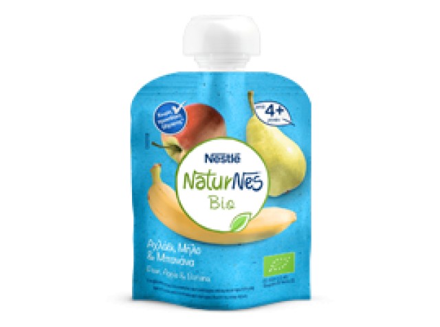 Nestlé Naturnes Bio Αχλάδι Μήλο & Μπανάνα Βιολογικός Φρουτοπουρές 90gr
