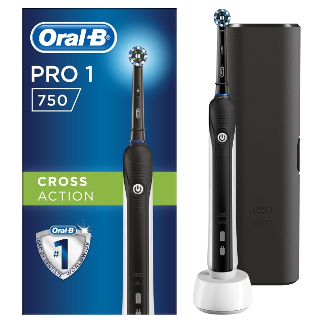 Oral B Pro 750 Cross Action Black Edition Ηλεκτρική Οδοντόβουρτσα Με Χρονομετρητή, Αισθητήρα Πίεσης & Θήκη Ταξιδίου 1τμχ