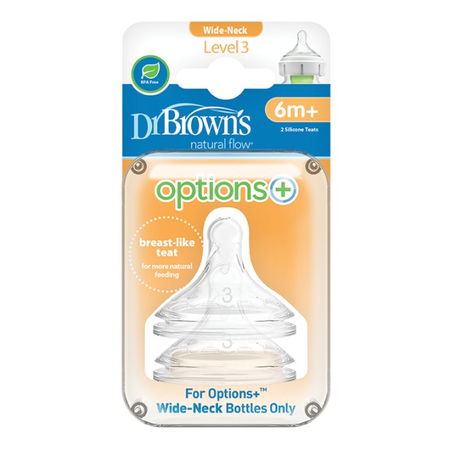 Dr. Browns 3201 Θηλές Σιλικόνης για Μπιμπερό με Φαρδύ Λαιμό Επίπεδο 3, 6m+ 2τμχ
