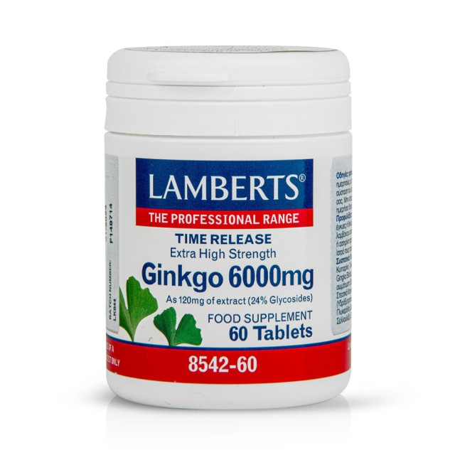 Lamberts Ginkgo 6000mg Συμπλήρωμα Διατροφής για Καλή Μνήμη & Κυκλοφορία του Αίματος στα Άκρα, 60tabs