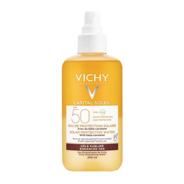 Vichy Capital Soleil Solar Protective Water Hydrating SPF50 Ενυδατικό Νερό Υψηλής Προστασίας Από Τον Ήλιο Για Λαμπερό Μαύρισμα 200ml