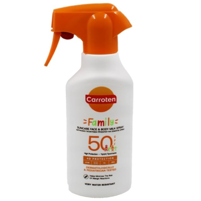 Carroten Family Suncare Face & Body Milk Spray SPF50 Αντηλιακό Γαλάκτωμα Προσώπου & Σώματος, 270ml