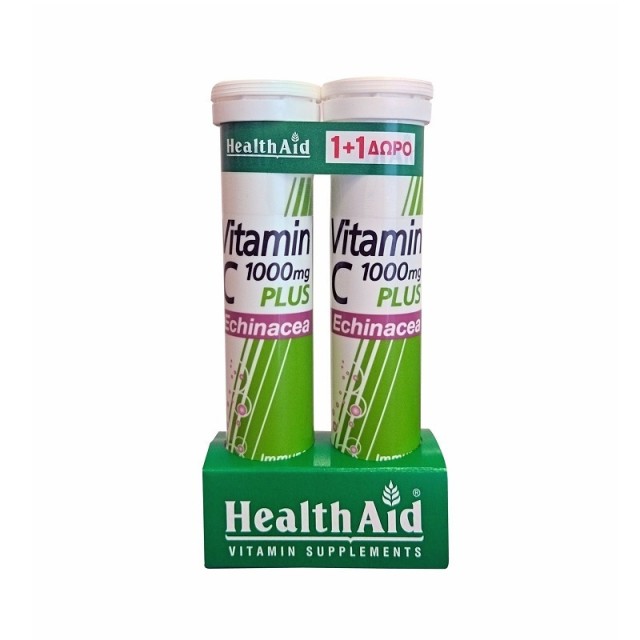 Health Aid Promo Vitamin C Plus Echinacea 1000mg Λεμόνι 20 Αναβράζοντα Δισκία [1+1]