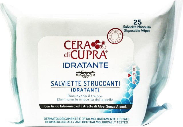 Cera di Cupra Idratante Μαντηλάκια Ντεμακιγιάζ με Εκχύλισμα Αλόη Βέρα & Υαλουρονικό Οξύ 25τμχ