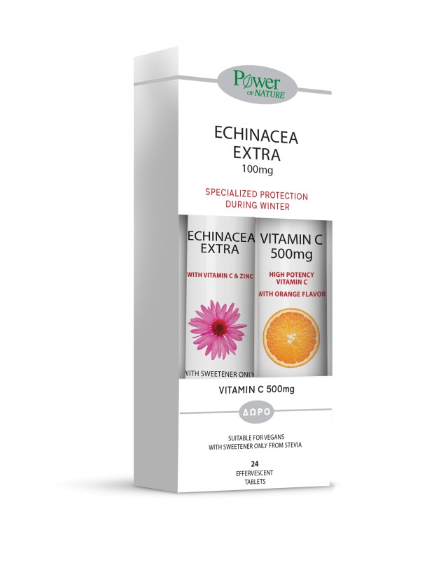 Power Health Promo Echinacea Extra Stevia 24 Αναβράζοντα Δισκία & Δώρο Vitamin C 500mg Πορτοκάλι 20 Αναβράζοντα Δισκία