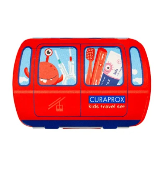Curaprox Kids Travel Set για 6-12 Ετών Κόκκινο με Οδοντόβουρτσα Ταξιδίου 1 Τεμάχιο & Οδοντόκρεμα Καρπούζι 10ml & Μεσοδόντια Βουρτσάκια 2 Τεμάχια