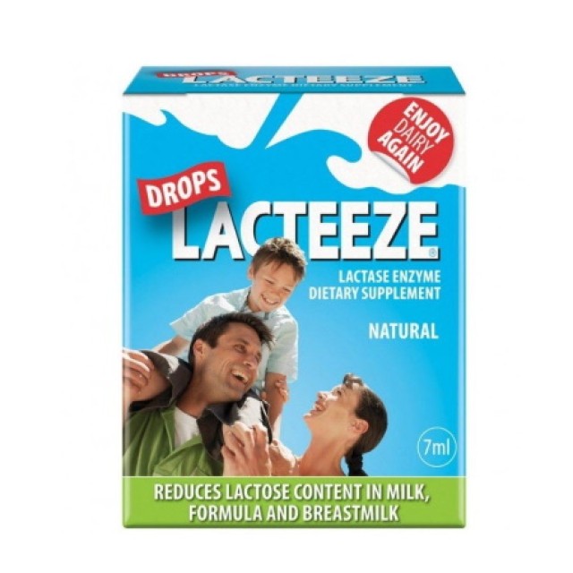 Lacteeze Natural Drops Ένζυμο Λακτάσης σε Σταγόνες με Ευχάριστη Γεύση Φράουλας 7ml