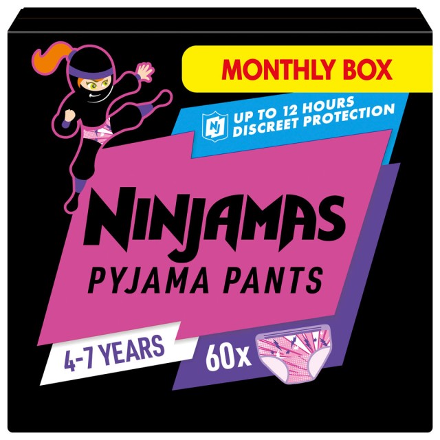 Pampers Nijamas Pants Monthly Πάνες Γιά Κορίτσι 4-7ετών 60τμχ