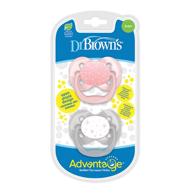 Dr Browns Πιπίλα Advantage Σιλικόνης 6-18m Ροζ 2τμχ