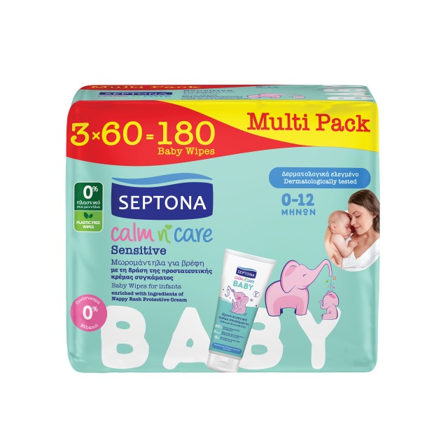 Septona Μωρομάντηλα Calm N Care Sensitive 180τμχ