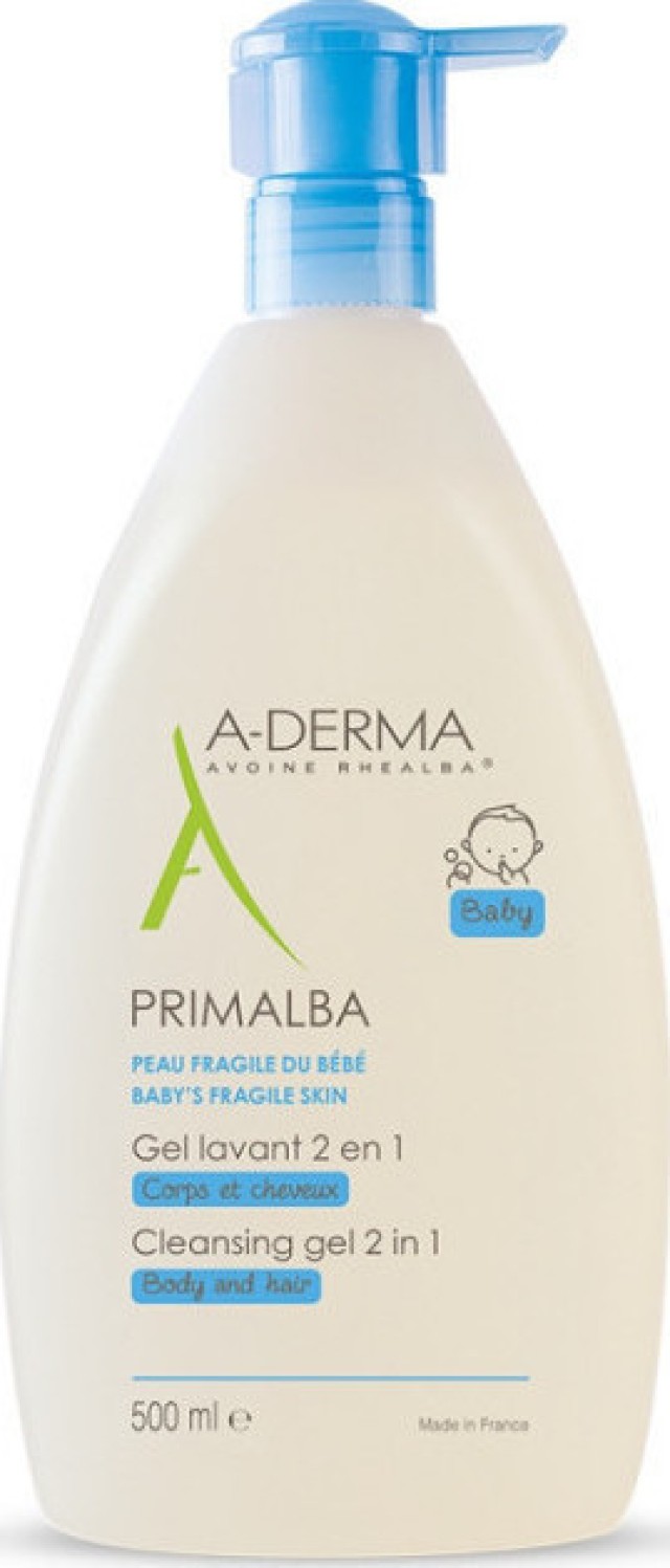 A-Derma Primalba Baby Cleansing Gel 2 in 1 Τζελ Καθαρισμού για το Ευαίσθητο Βρεφικό Δέρμα 500ml