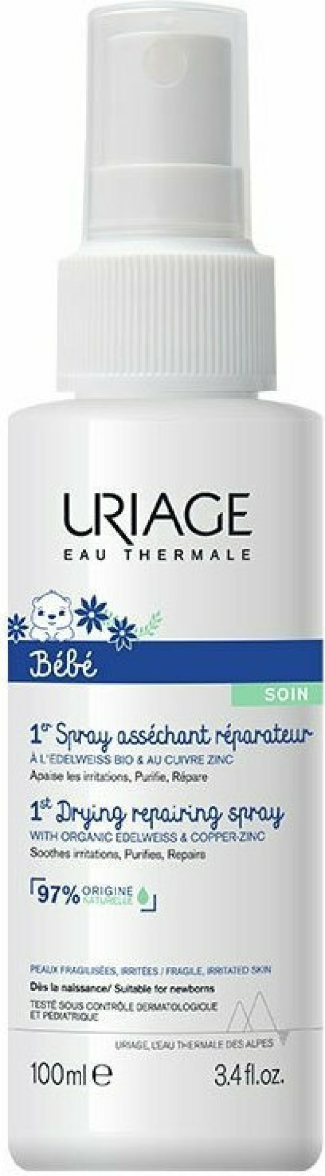 Uriage Bebe 1st Drying Repairing Spray Επανορθωτικό Spray με Δράση Κατά των Ερεθισμών 100ml