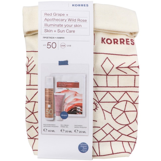 Korres Promo Red Grape Apothecary Wild Rose Αντηλιακό Προσώπου SPF50 40ml & Δώρο Κρέμα Ημέρας 20ml & Μάσκα Προσώπου 20ml & Νεσεσέρ