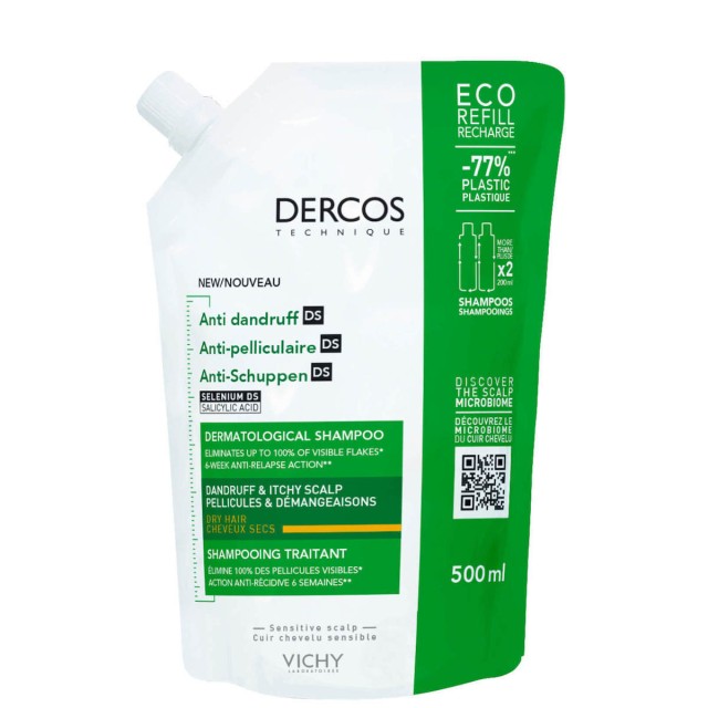 Vichy Dercos Anti-Dandruff DS Eco Refill Ανταλλακτικό Σαμπουάν Κατά Της Πιτυρίδας Για Ξηρά Μαλλιά 500ml